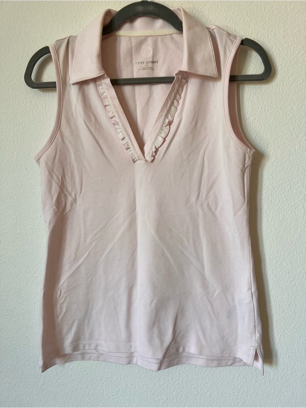 Tory Sport Golf Tennis Light Pink Sleeveless Polo Tank with Ruffle V-Neck S